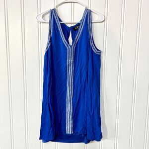 Lulus Dress Women Size Medium Sleeveless Mini Deep V Embroider Trim Royal Blue